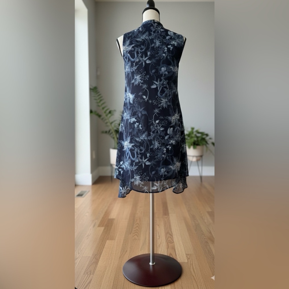 ALLSAINTS Jayda Evolution Blue Floral Dress Asymmetrical - Picture 3 of 9